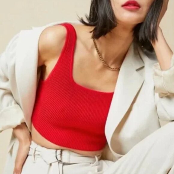 Aritzia x Babaton Sculpt Knit Square Neck Ribbed Cropped Tank Top M - Picture 1 of 8